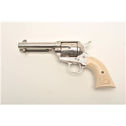 Engraved Cimarron (by Uberti) SAA revolver,  .45 Colt caliber, 4.75” barrel, nickel  finish, faux ra