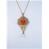 Antique Edwardian Coral and Seed Pearl  Pendant with a delicately detailed floral  design featuring 