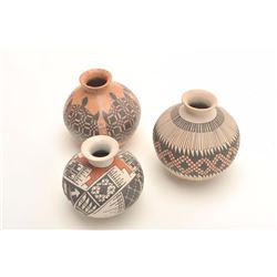 Lot of 3 small Indian pots; 1 an un-marked  piece with turtle designs, approximately 4.5”  in height