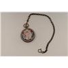 Image 1 : Brass cased fancy pocket watch with two sided  color designs of a woman on one side and a  man and w