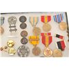Image 3 : Riker case of approximately 28 U. S. military  medals, buttons, ribbons, etc. including a  Calif. Na
