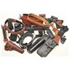 Image 1 : Lot of misc. leather goods including 2 double  magazine pouches, 9 misc. holsters, 2 belts,  3 cartr