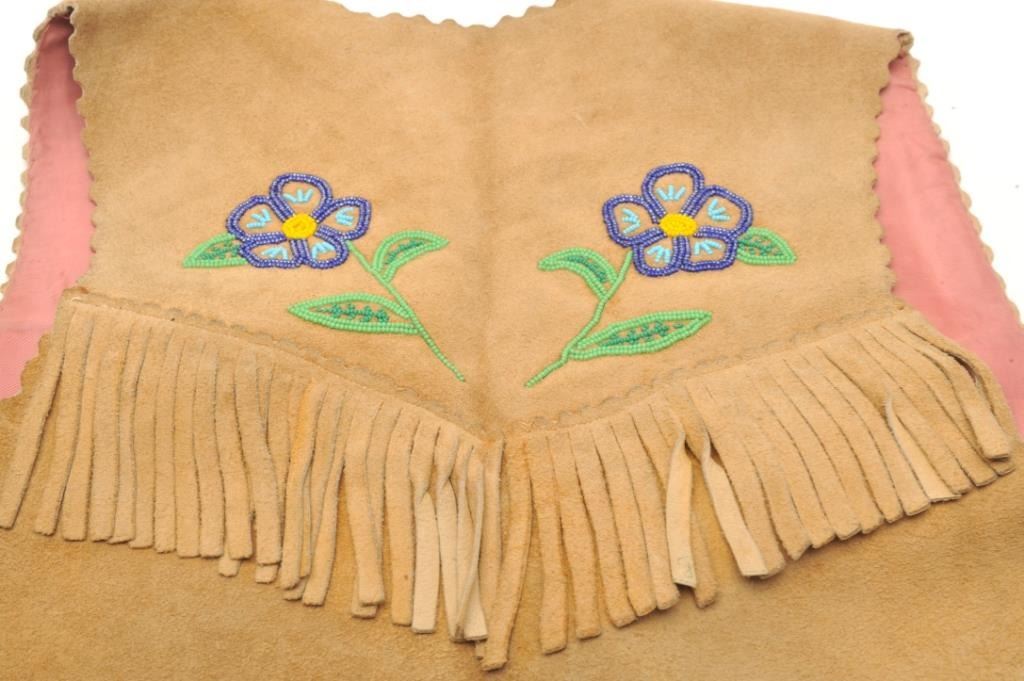 Indian Tanned And Fringed Vest With Beadwork Decoration And Later Silk Lining Late 19th 20th Cent
