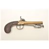 Image 4 : Belgian percussion brass barreled single shot  pistol with spring bayonet and checkered  wood grip, 