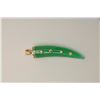 Image 1 : One beautiful green jade horn with decorative  14k yellow gold clasp and some gold rings on  the sur