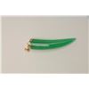 Image 2 : One beautiful green jade horn with decorative  14k yellow gold clasp and some gold rings on  the sur