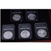 Image 4 : Lot of 5 Reverse Proof “American Eagle” 1 oz.  pure silver dollars, slabbed and contained  in a beau