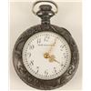Image 1 : Small ornate cast metal open face ladies  lapel watch, approximately 1.25” in diameter  marked on th