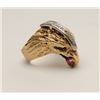 Image 2 : Heavy custom gold 18K eagle head ring with  diamonds and rubies. Estate piece. Est.:  $600-$1200