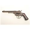 Pinfire DA revolver, 9mm caliber, 6” barrel,  dark patina, wood grips, S/N 1014, overall  good condi