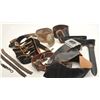 Bonanza lot of 6 misc. sword/blade belts and  buckles plus 3 metal hangers.     Est.:   $150-$300.