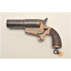 French M1918 Air Force flare pistol, 35mm  caliber, approximately 9” overall, brass  frame, checkere