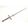 Image 1 : Large reproduction two-handed sword,  approximately 57.5” overall with a 45” wavy  blade.     Est.: 