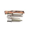 Image 1 : Lot of two World War II era bayonets.  The  first is a U.S. M1 Garand bayonet with OD  green scabbar