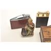 Image 3 : Lot of vintage smoking collectibles including  a brass and leather lift arm table lighter,  made in 