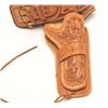 Image 2 : Mexican tooled leather holster and cartridge  belt for a 4” small frame revolver.  The  cartridge lo