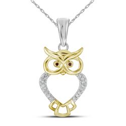0.05CTW White and Champagne Diamond Owl 10KT Pendant Yellow Gold