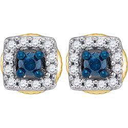 0.25CTW White and Blue Diamond Micro-Pave 10KT Earrings Yellow Gold