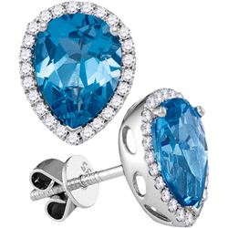 0.25CT Diamond and 1.50CT Blue Topaz Anniversary 14KT Earrings White Gold