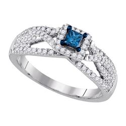 0.50CTW White and Blue Diamond Bridal 14KT Ring White Gold