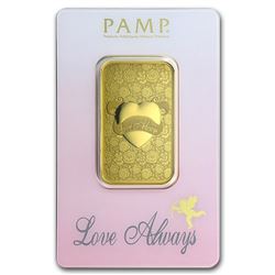 One pc. 1 oz .9999 Fine Gold Bar - PAMP Suisse Love Always In Assay