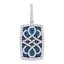 0.85CTW White and Blue Diamond Anniversary 10KT Pendant Yellow Gold