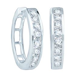 1.0CT Diamond Hoops 14KT Earrings White Gold