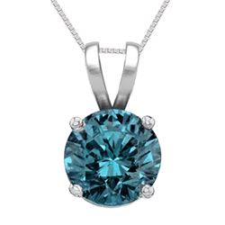 14K White Gold Jewelry 1.02 ct Blue Diamond Solitaire Necklace