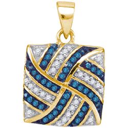 0.25CTW White and Blue Diamond Micro-Pave 10KT Pendant Yellow Gold