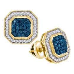 0.50CTW White and Blue Diamond Micro-Pave 10KT Earrings Yellow Gold