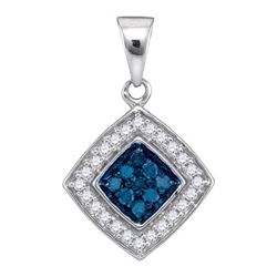 0.25CTW White and Blue Diamond Micro-Pave 10KT Pendant White Gold