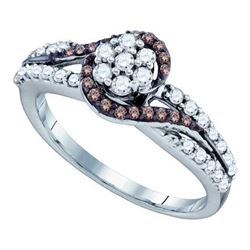 0.50CTW White and Champagne Diamond Flower 10KT Ring White Gold