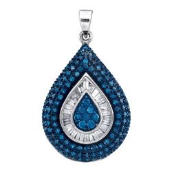 1.0CTW White and Blue Diamond Micro-Pave 10KT Pendant White Gold