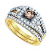 Image 1 : 1.0CTW White and Champagne Diamond Bridal 14KT Ring Yellow Gold