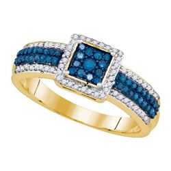 0.50CTW White and Blue Diamond Anniversary 10KT Ring Yellow Gold