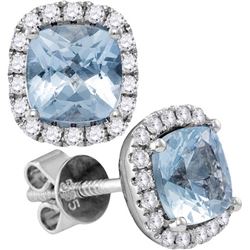 0.25CT Diamond and 0.75CT Aquamarine Anniversary 14KT Earrings White Gold