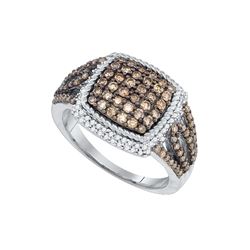 1.0CTW White and Champagne Diamond Anniversary 10KT Ring White Gold