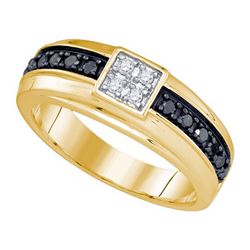 0.50CTW White and Black Diamond Mens 10KT Ring Yellow Gold