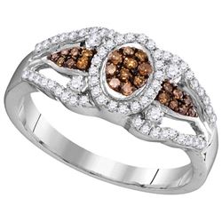 0.33CTW White and Champagne Diamond Anniversary 10KT Ring White Gold