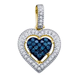 0.20CTW White and Blue Diamond Heart 10KT Pendant Yellow Gold