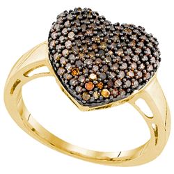 0.60CTW White and Champagne Diamond Heart 10KT Ring Yellow Gold