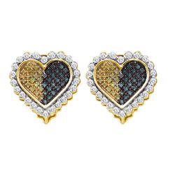 0.50CTW White/ Blue/ Yellow Diamond Heart 10KT Earrings Yellow Gold