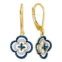 0.35CTW White and Blue Diamond Micro-Pave 10KT Earrings Yellow Gold