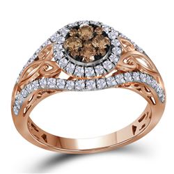 1.0CTW White and Champagne Diamond Anniversary 10KT Ring Rose Gold