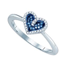0.10CTW White and Blue Diamond Heart 10KT Ring White Gold