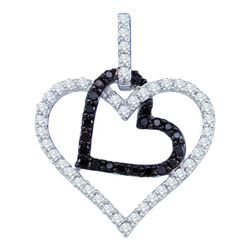 0.50CTW White and Black Diamond Heart 10KT Pendant White Gold