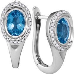 0.25CT Diamond and 0.75CT Blue Topaz Anniversary 14KT Earrings White Gold