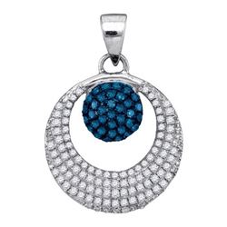 0.35CTW White and Blue Diamond Micro-Pave 10KT Pendant White Gold