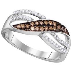 0.33CTW White and Champagne Diamond Anniversary 10KT Ring White Gold