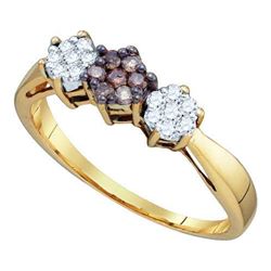 0.25CTW White and Champagne Diamond Flower 10KT Ring Yellow Gold